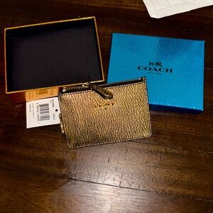 COACH NWT - Coach Gold Pebbled Skinny Mini Wristlet